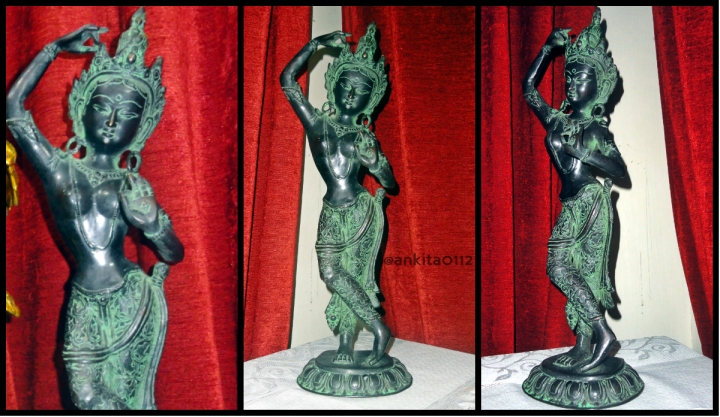 Dancing Tara (goddess) pure brass statue in Antique green-black Finish 